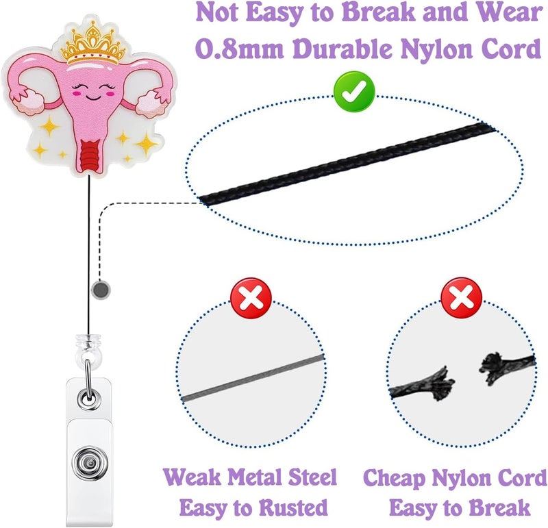 Bydevia Cute Uterus Badge Reel Retractable for Gynecology Nurse, Labor and Delivery Badge Clip, OB Nurse Badge Reel, Funny Ovaries Badge Clip, OB/GYN Badge Holder with Alligator Clip & 24” Durable Nylon Cord - Image 4